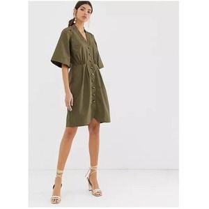 NWOT ASOS YAS   Beech Green Button Front V-Neck Mini Dress Size M